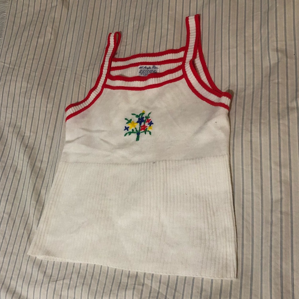 Vintage knit tank top floral bouquet embroidery ❤️💛💚💙